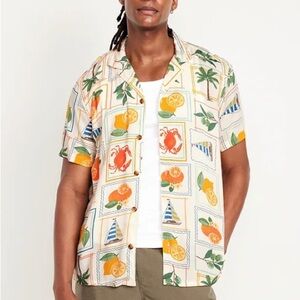 Old navy summer festival shirt short sleeve floral tropical button up xl NWT